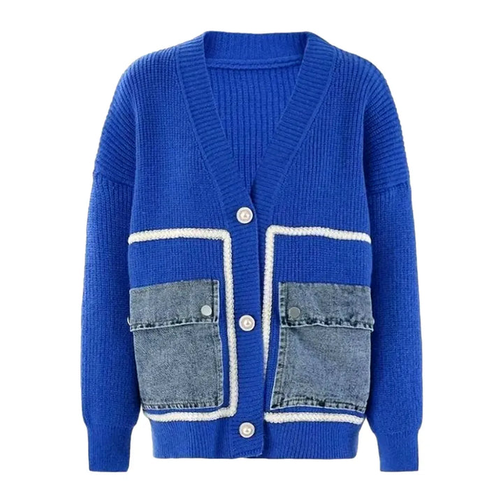 Cargo Pockets Light Pattern Women's Denim Cardigan - Blue