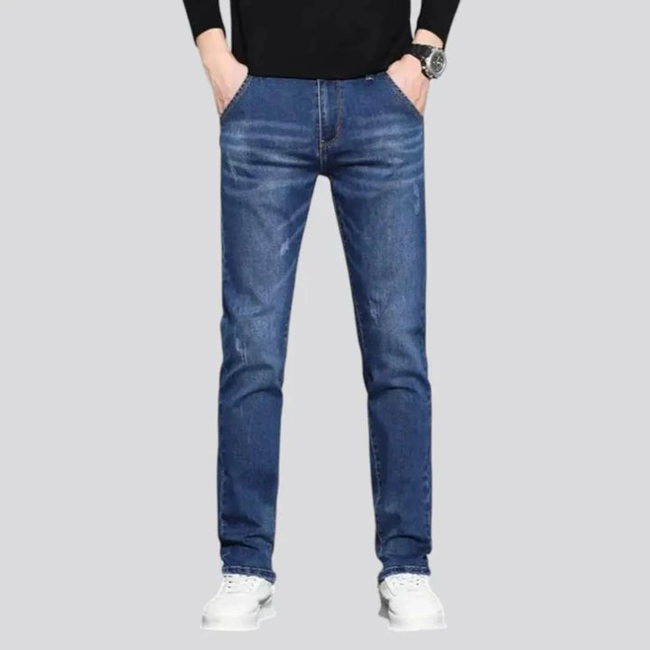 Mid rise elastic dark men's jeans