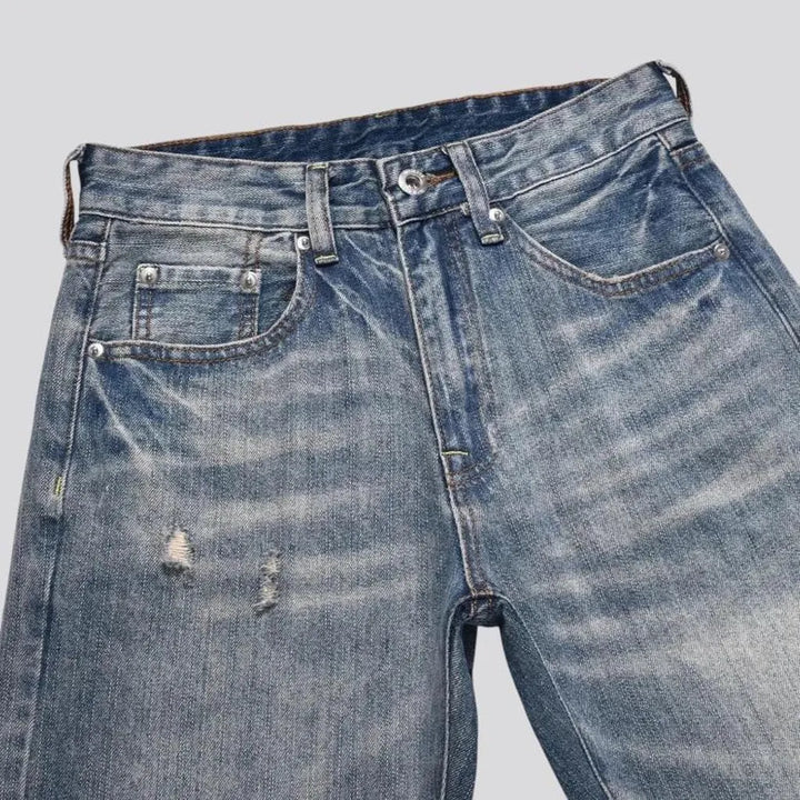 Distressed light high rise men's jeans