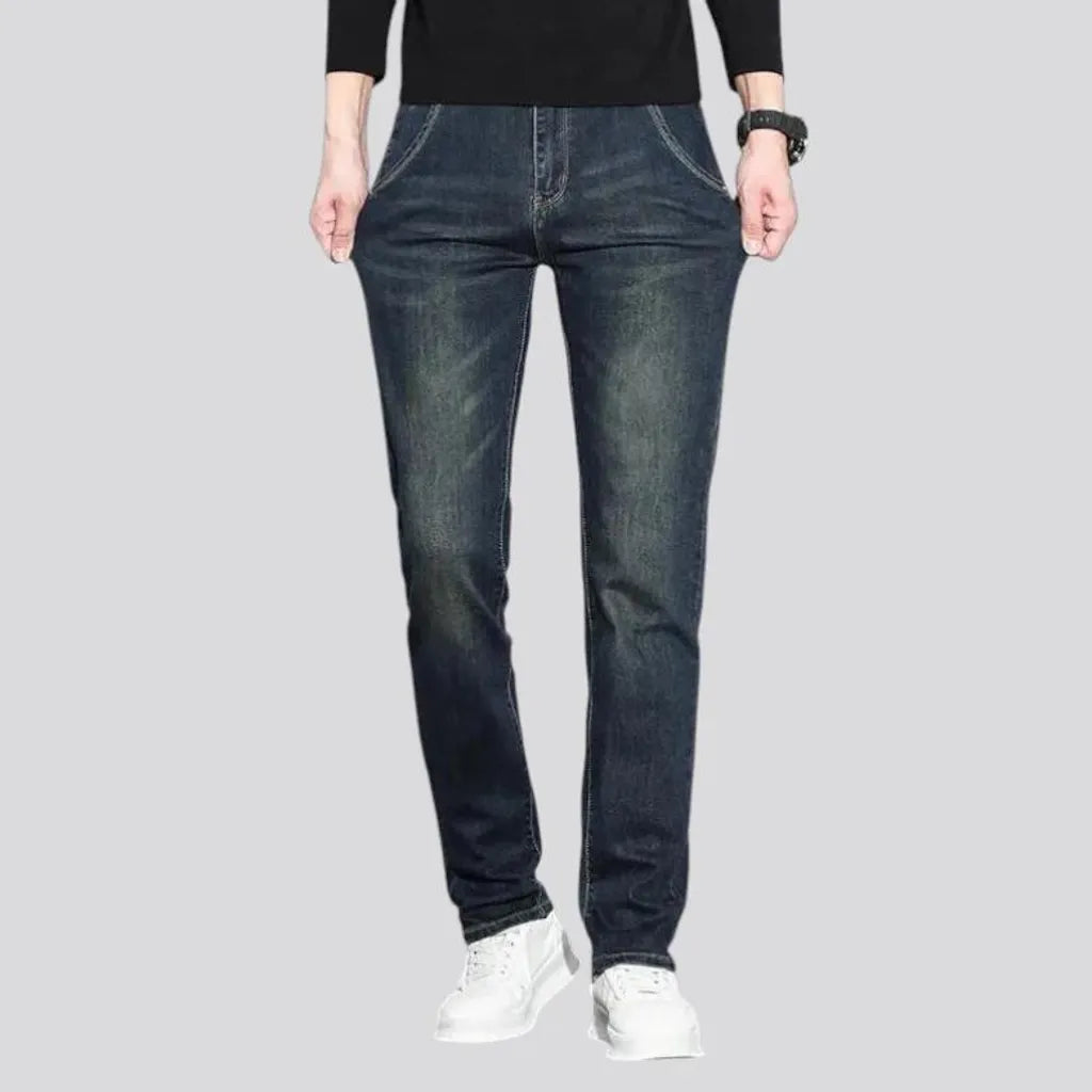 Fitted casual dark distressed jeans for men