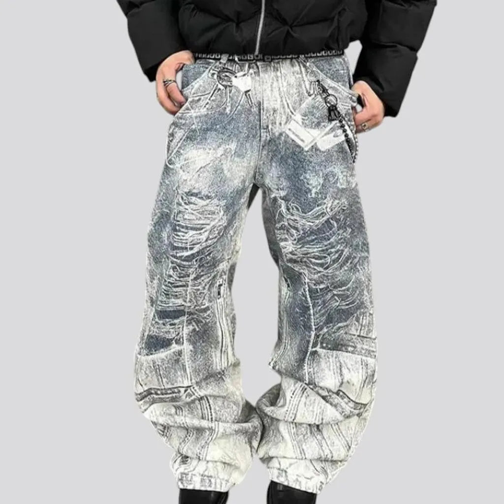 Abraded stonewashed grunge men's jeans