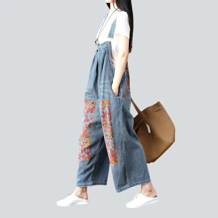 Floral print women's denim jumpsuit