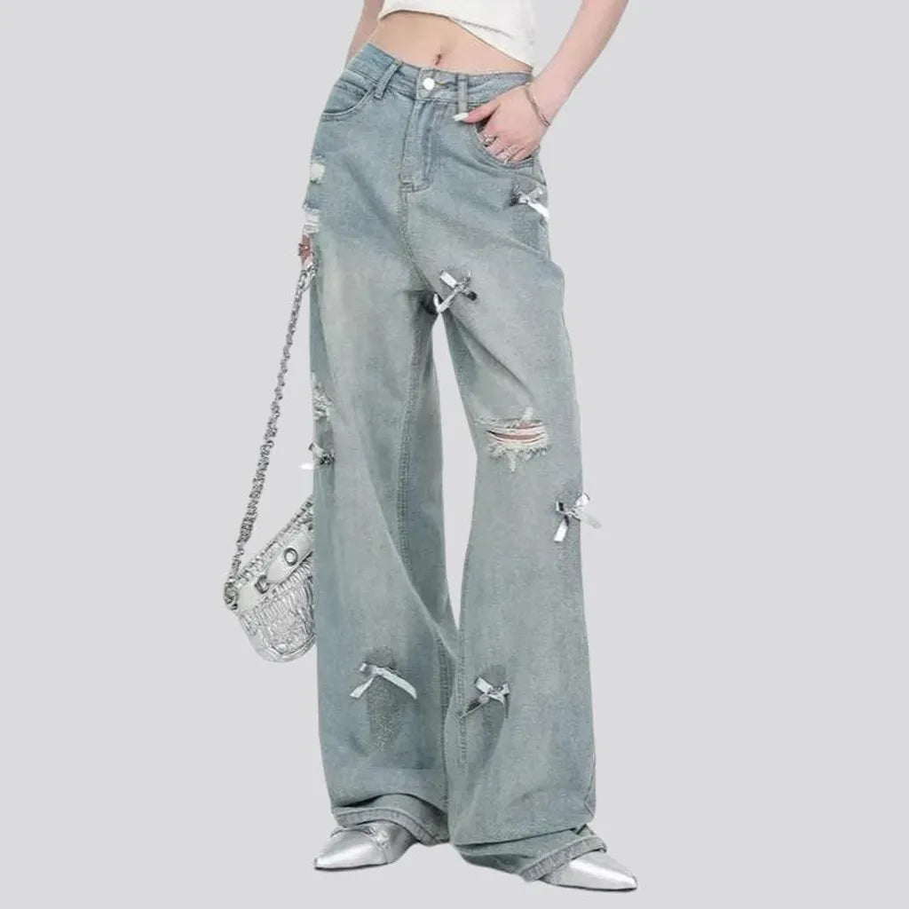 High rise aged baggy women's jeans