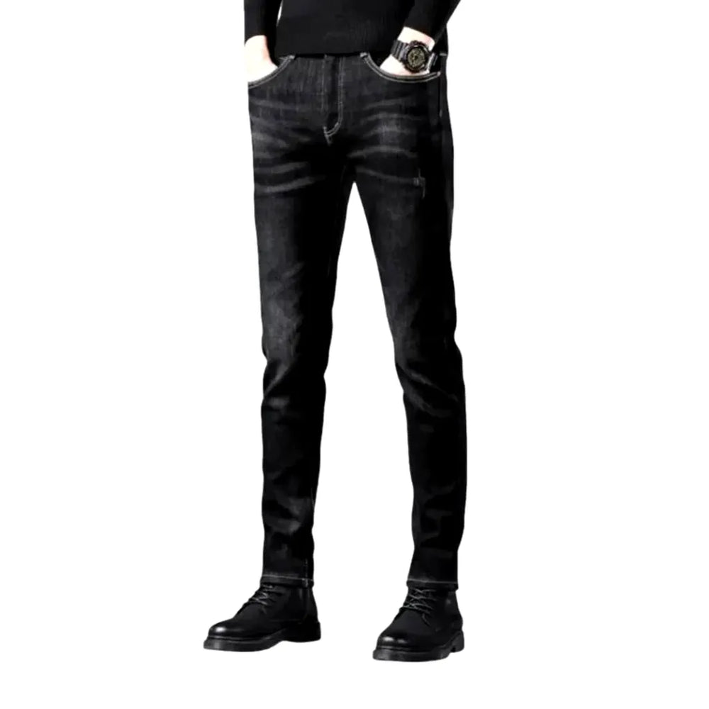 Lined Slim-fit Men's Jeans - Black