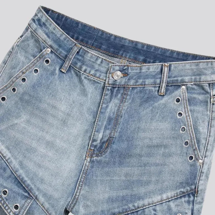 Boho style light wash men's denim shorts