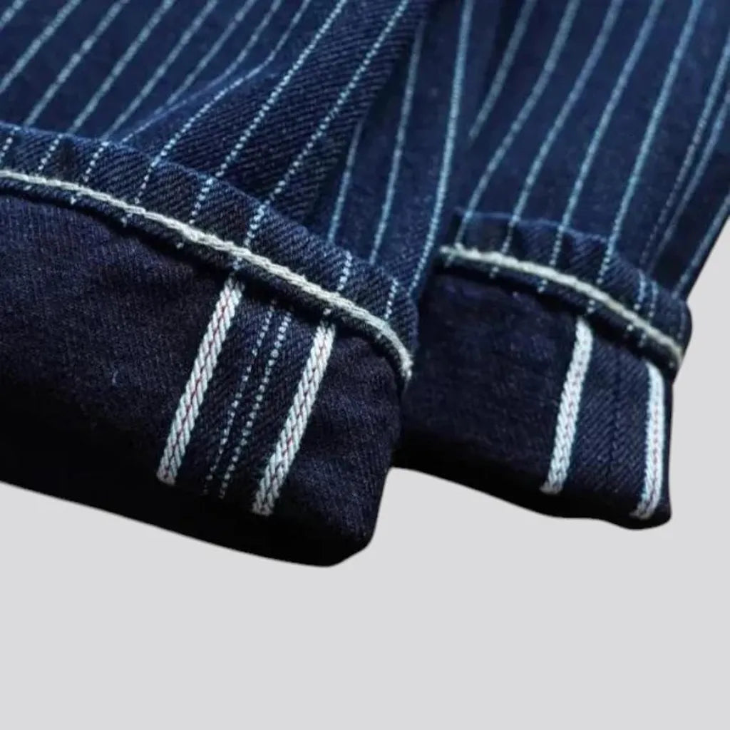 Classic stripes rolled cuffs men's jeans