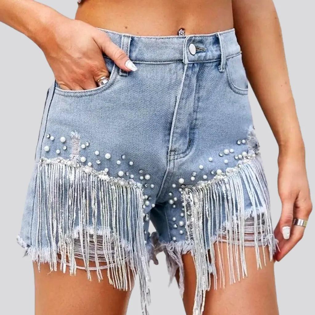 Embellished light-wash jean shorts for ladies | Jeans4you.shop