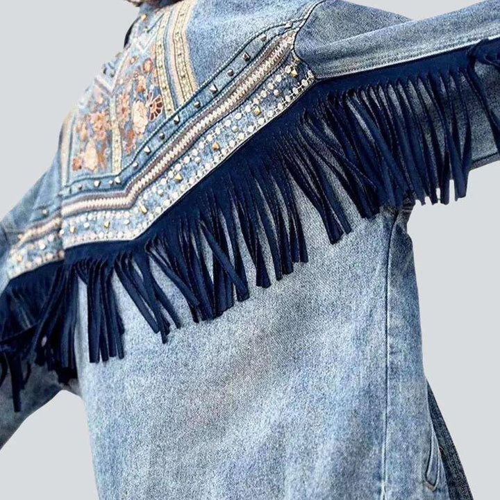 Embroidered fringe denim jacket for ladies | Jeans4you.shop