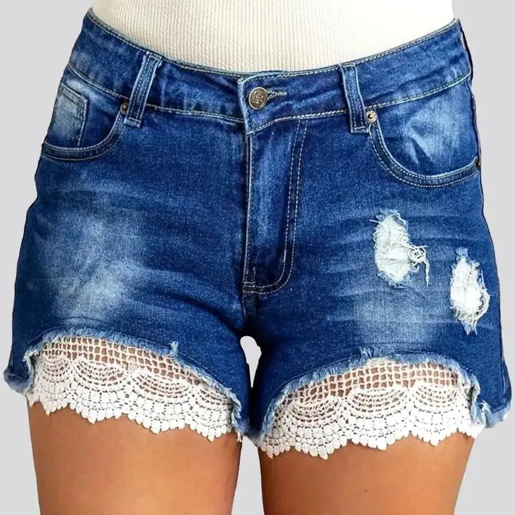 Lace-embroidery boho denim shorts for ladies | Jeans4you.shop