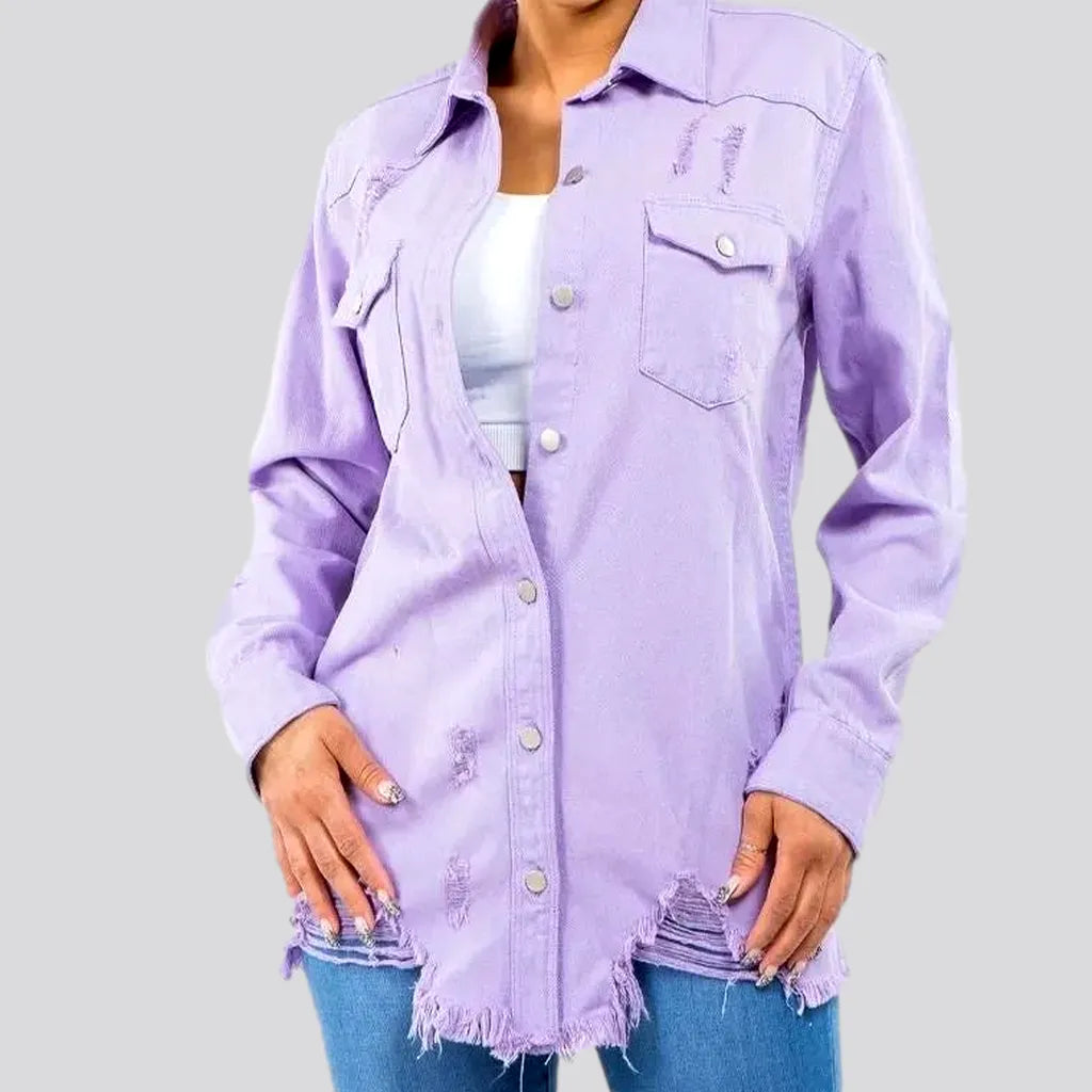 Lavender-hue oversized denim shirt
 for ladies | Jeans4you.shop