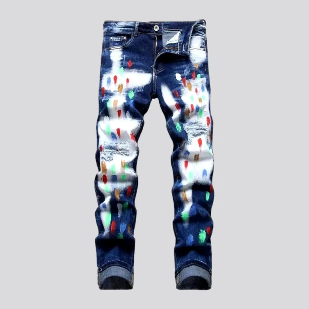 Mid-waist men's paint-splattered jeans | Jeans4you.shop