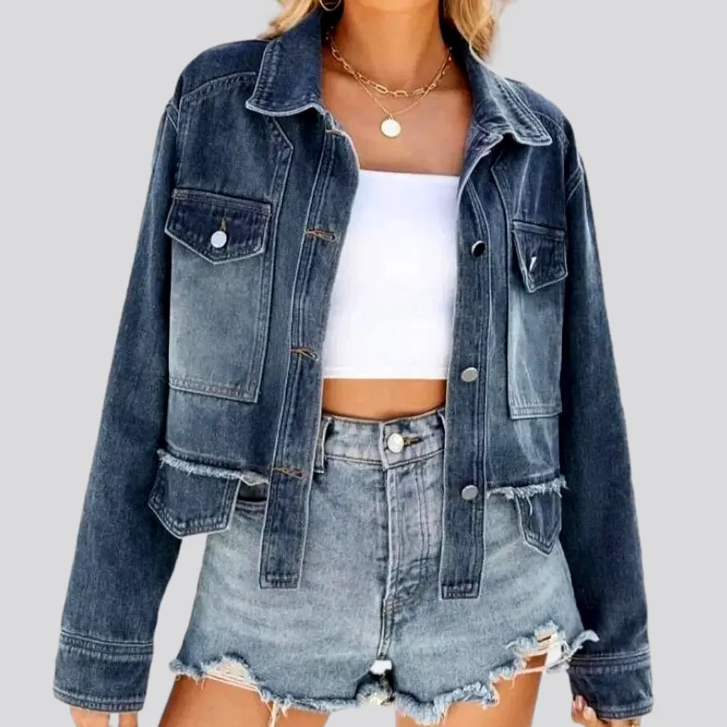 Oversized raw-hem denim jacket
 for ladies | Jeans4you.shop