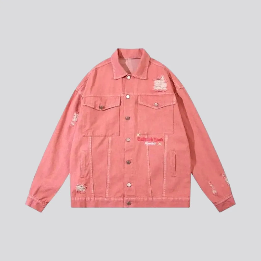 Pink inscribed men's jeans jacket | Jeans4you.shop