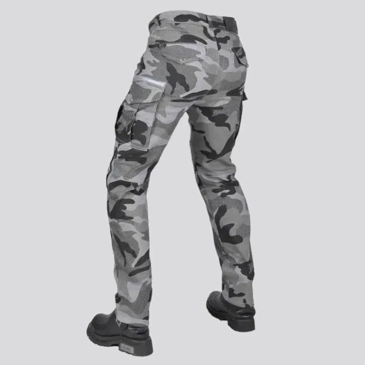 Camouflage grey moto jeans