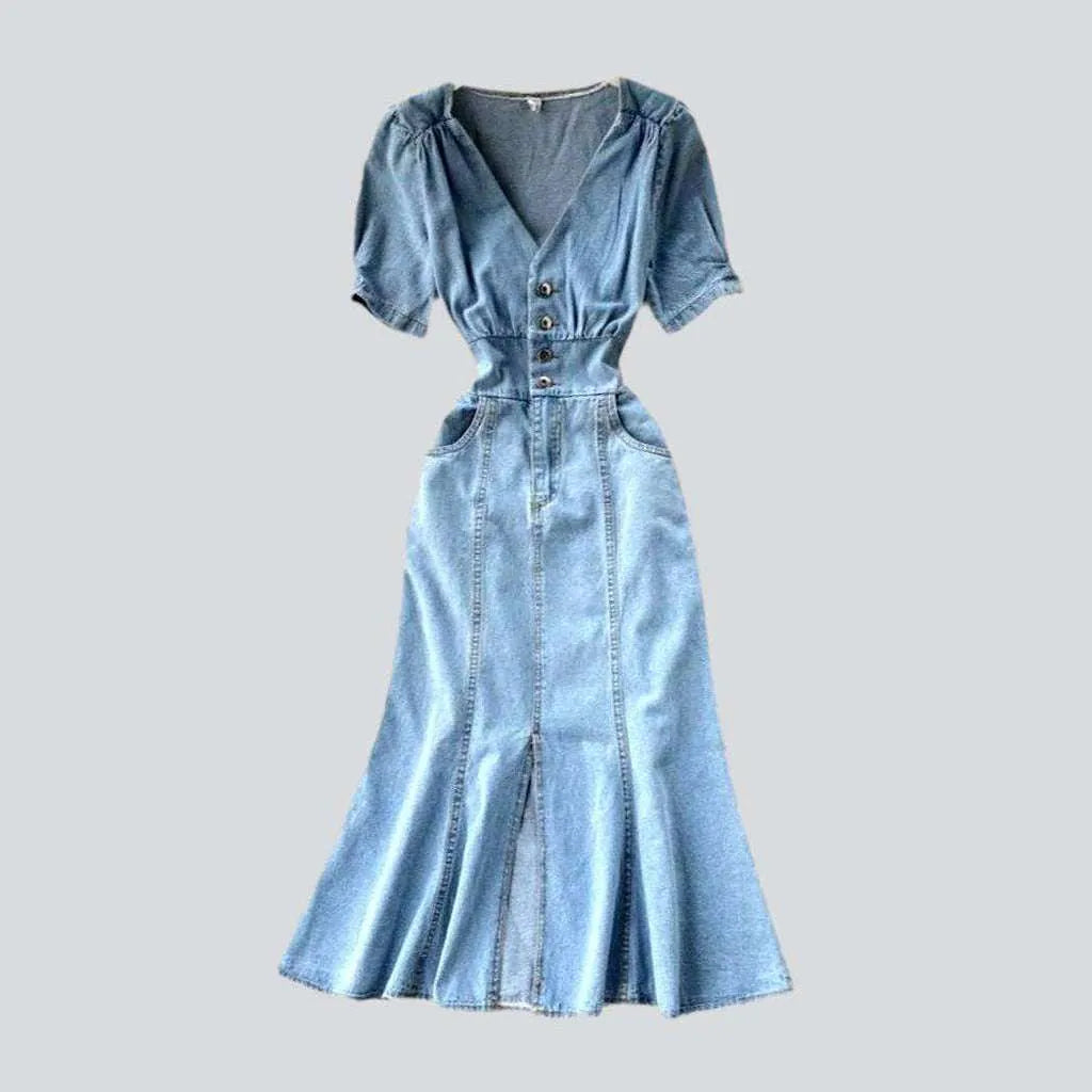 V-neck elegant women's denim dress | Jeans4you.shop