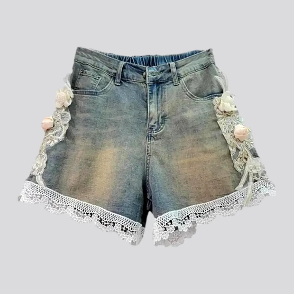 Vintage lace-embroidery jean shorts | Jeans4you.shop