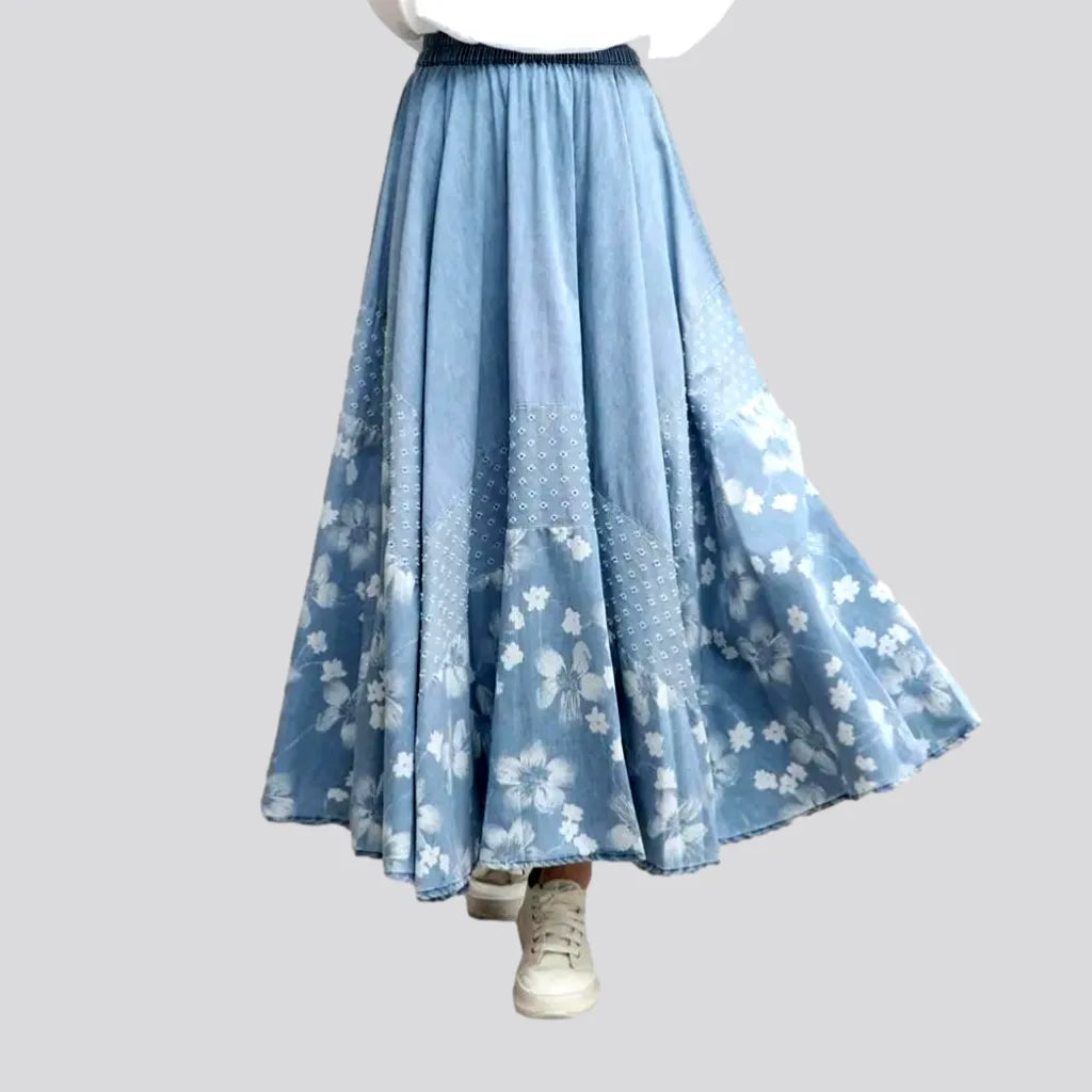 White-print boho denim skirt | Jeans4you.shop