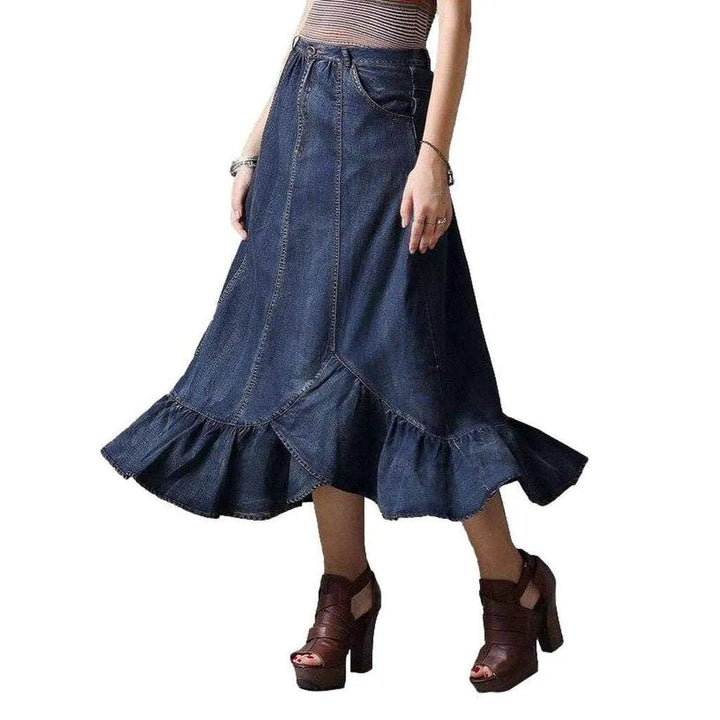 A-line mermaid long denim skirt