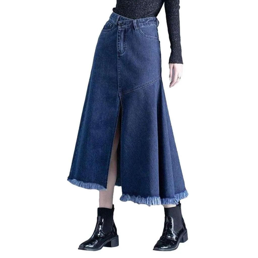 A-line slit long denim skirt