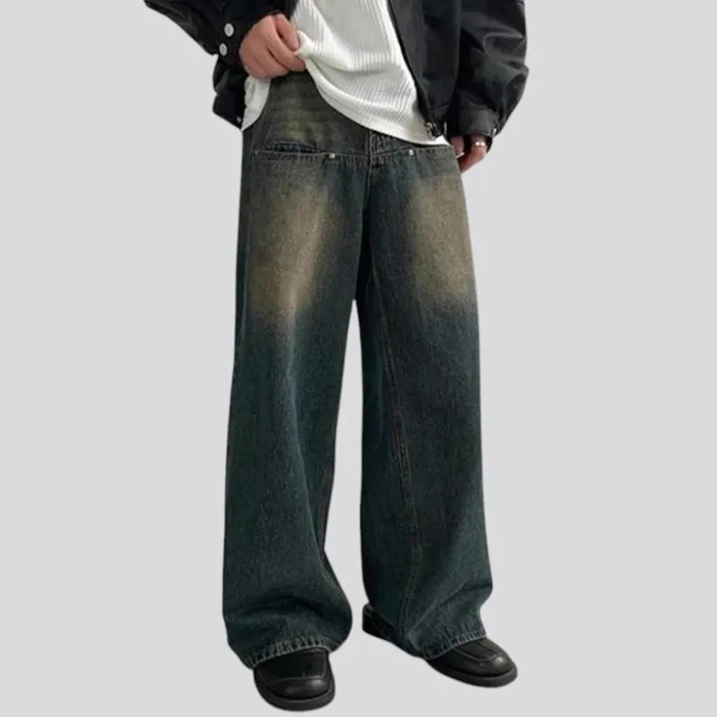 Dark mid rise 90s style men's jeans