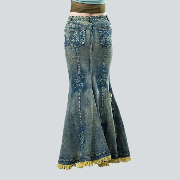 Vintage mermaid women's denim skirt