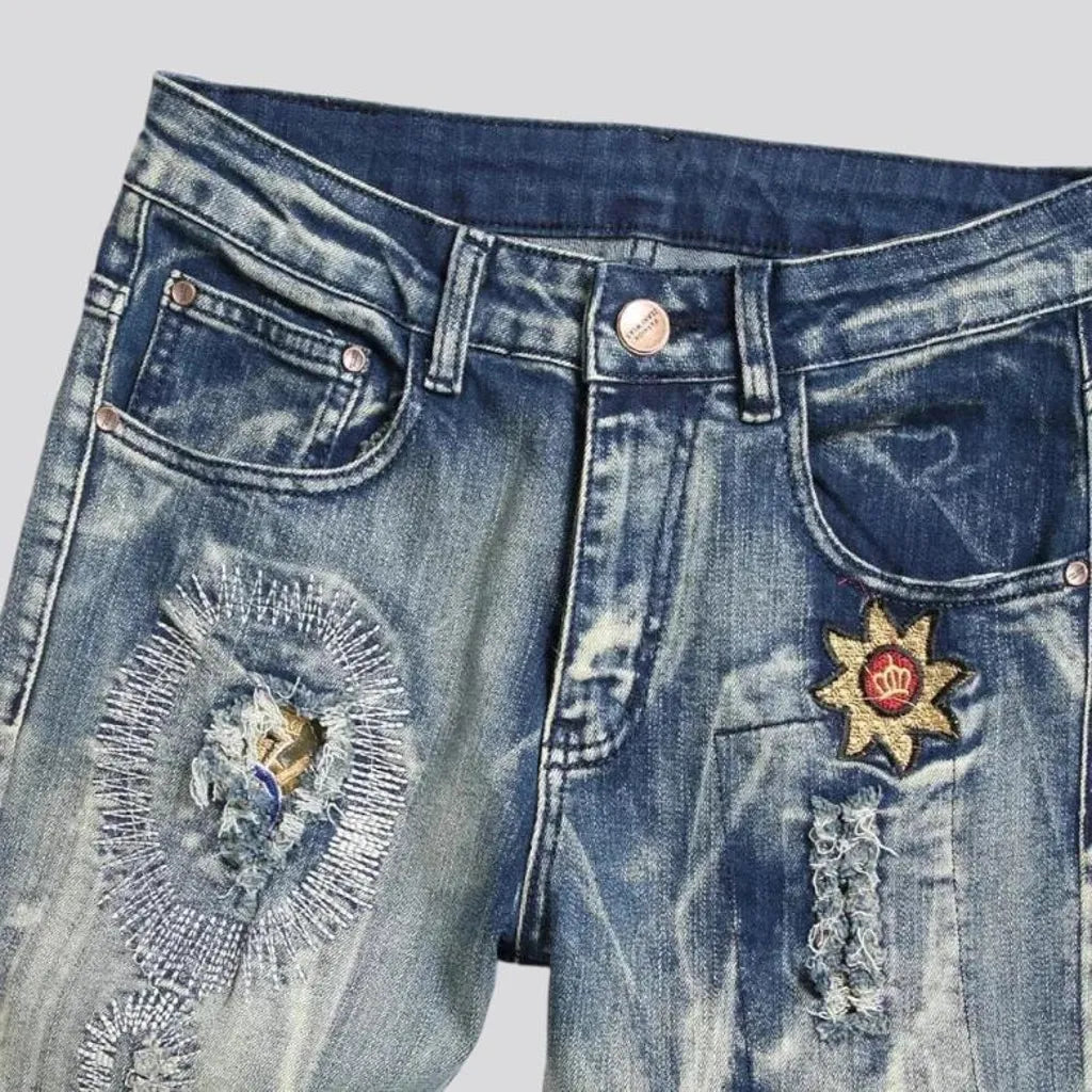 Vintage embroidered street style men's jeans