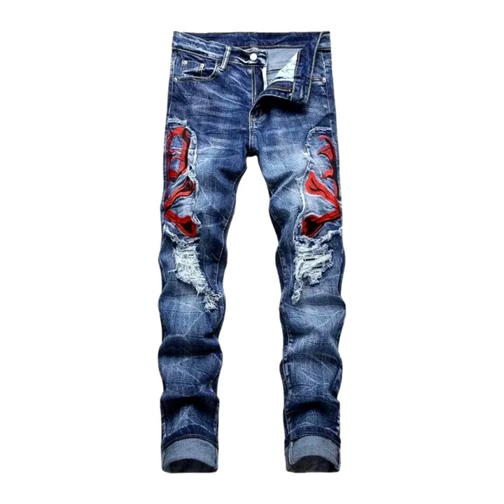 Distressed Skinny Fit Men's Jeans - Blue