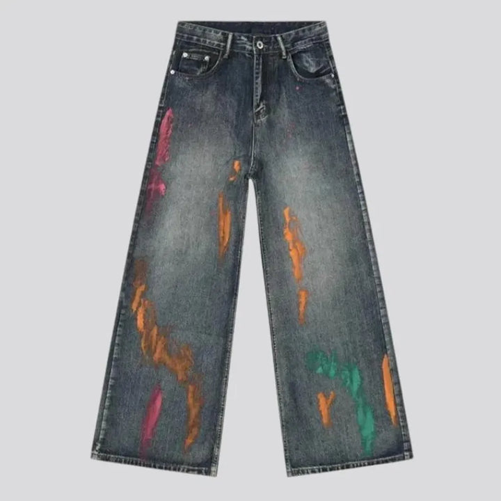 Sanded fashion boho style jeans for men