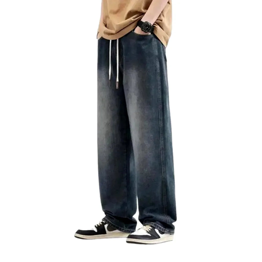 Medium Rise Baggy Men's Jean Joggers - Dark Blue