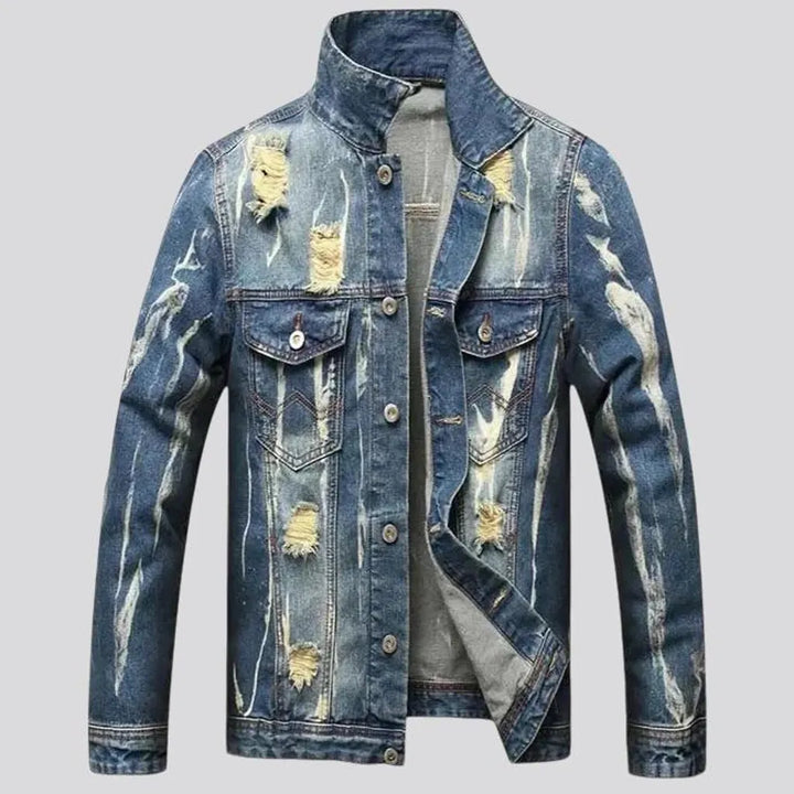 Distressed men's denim jacket