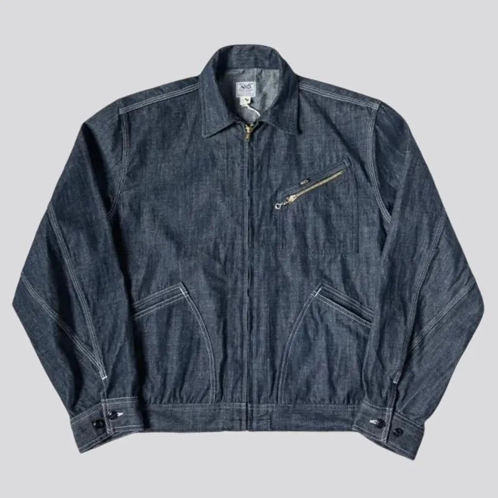 Raw pattern regular fit denim jacket for men