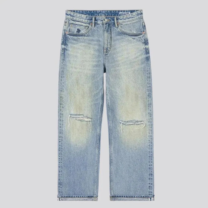 vintage, baggy, distressed, sanded, yellow-cast, sanded, 14.5oz, high-waist, 5-pockets, zipper-button, men's jeans | Jeans4you.shop