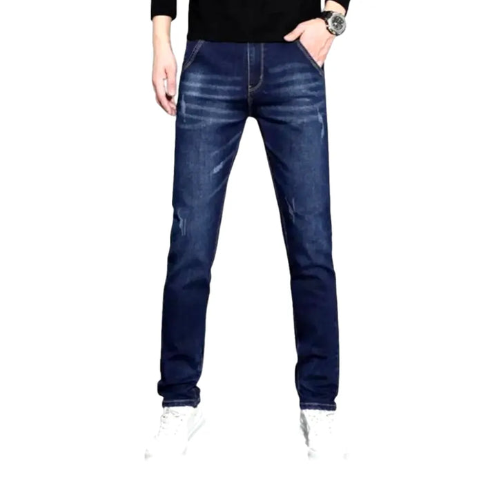 Mid Rise Elastic Dark Men's Jeans - Blue