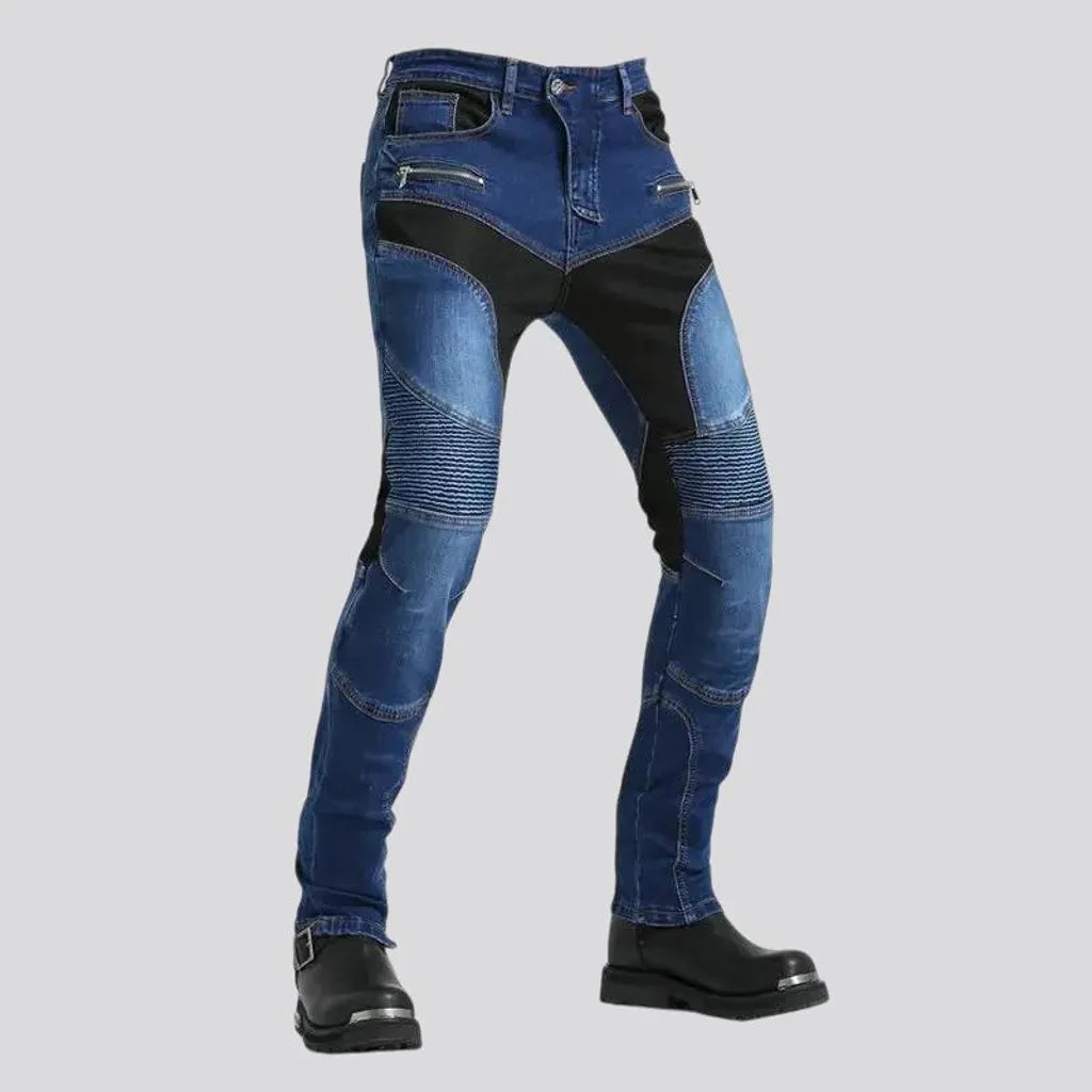 Smoothed medium pattern biker moto men's jeans