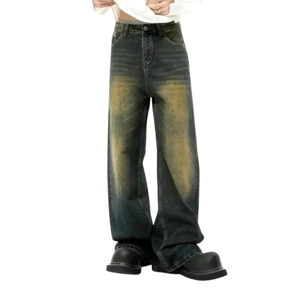 Baggy Mid-waist 90s Style Men's Jeans - Dark Blue