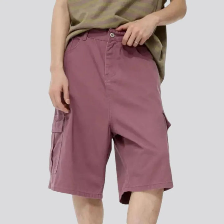 Baggy style cargo men's denim shorts