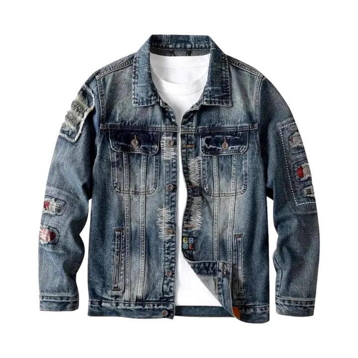 Distressed Men's Jean Jacket - Blue