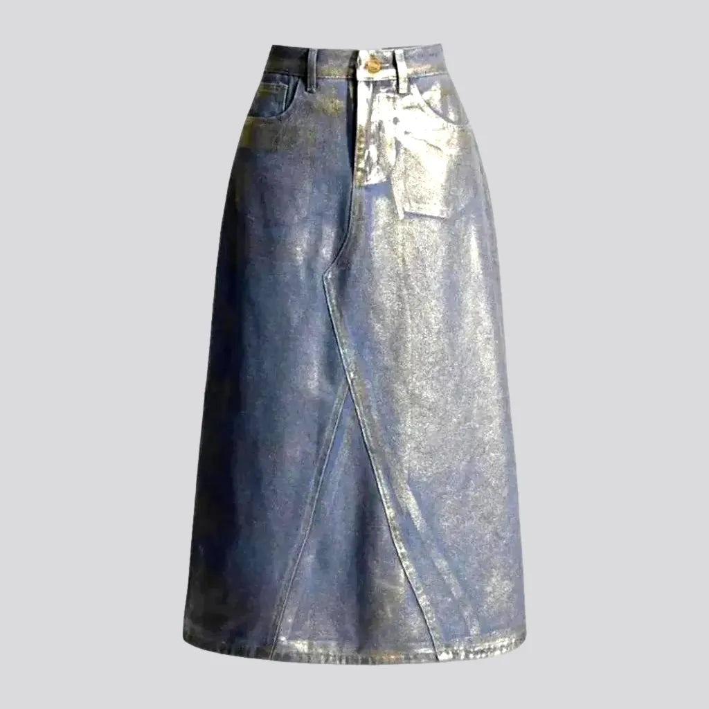 Maxi A-line Waxed Metallic Jean Skirt | Jeans4you.shop