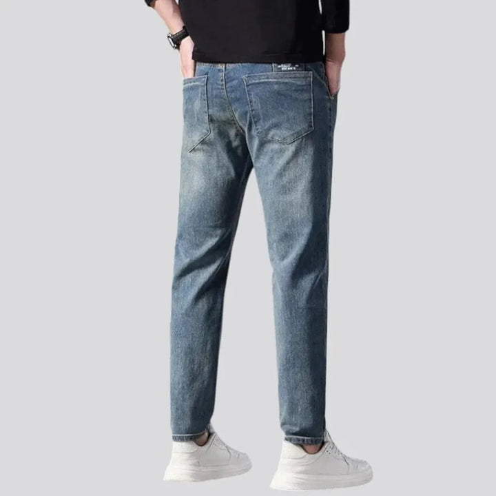 Elastic mid waist men's jeans