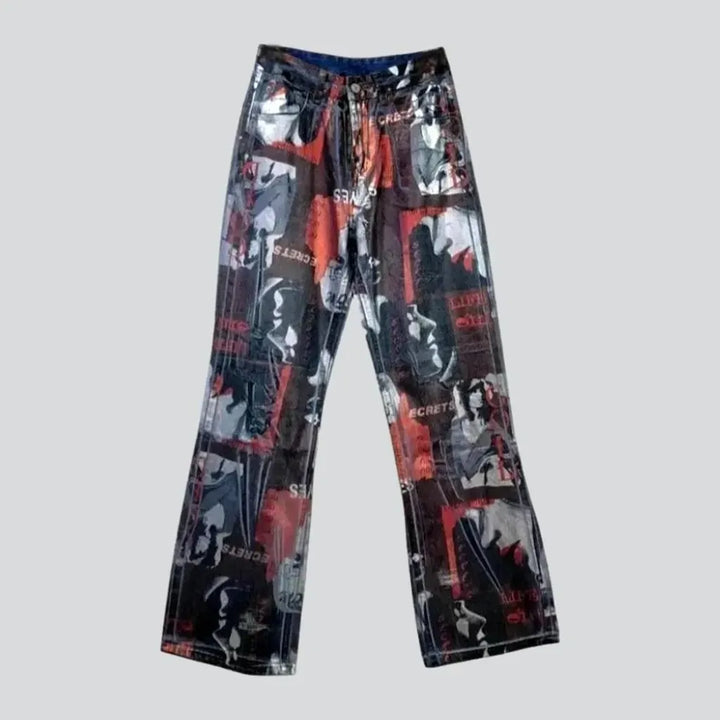 Graphic print baggy women's jean pants