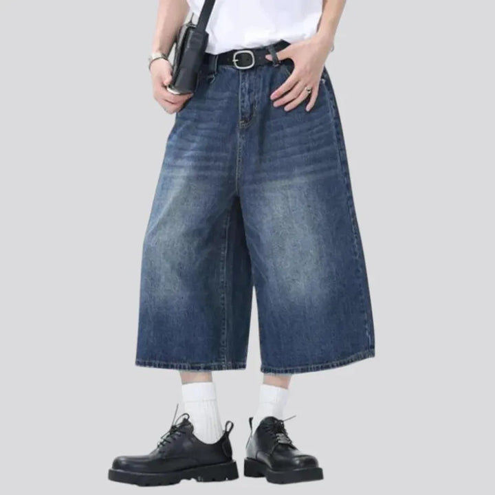 Mid rise baggy fit denim shorts for men