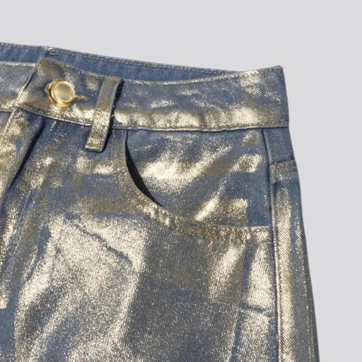 Maxi a-line waxed metallic jean skirt