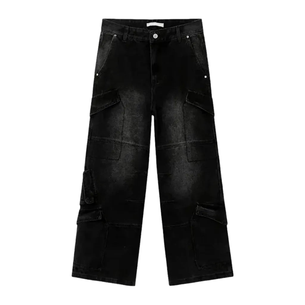 Boho Cargo Pocket Men's Jeans - Black