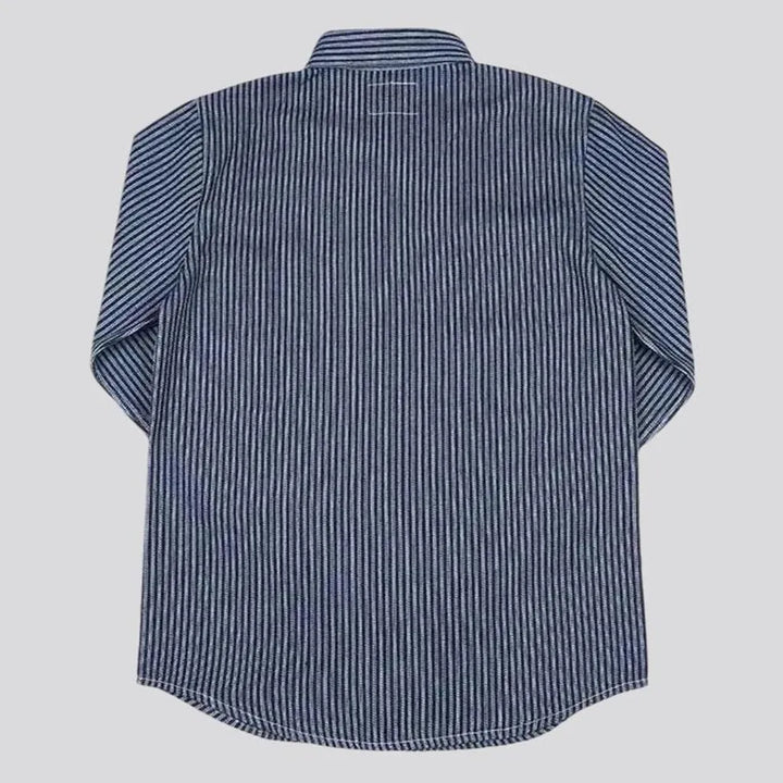 Medium stripes casual worker men's denim shirt