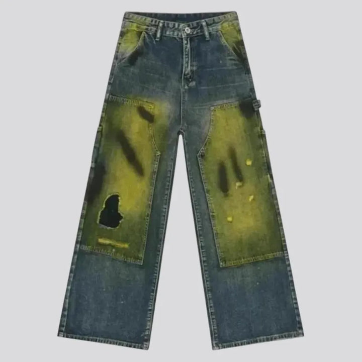 Artistic mid rise jeans for men