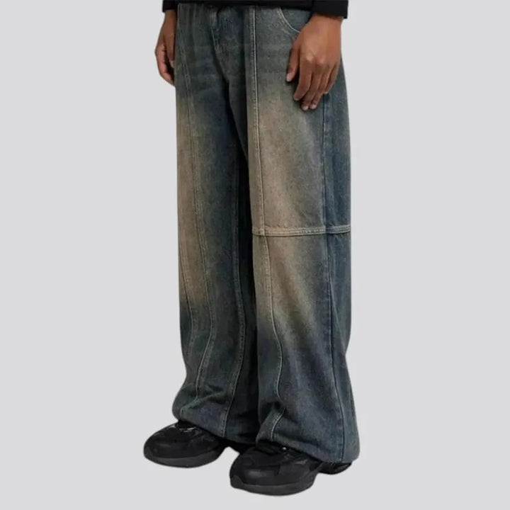 Baggy leg fashion stonewashed jeans for men