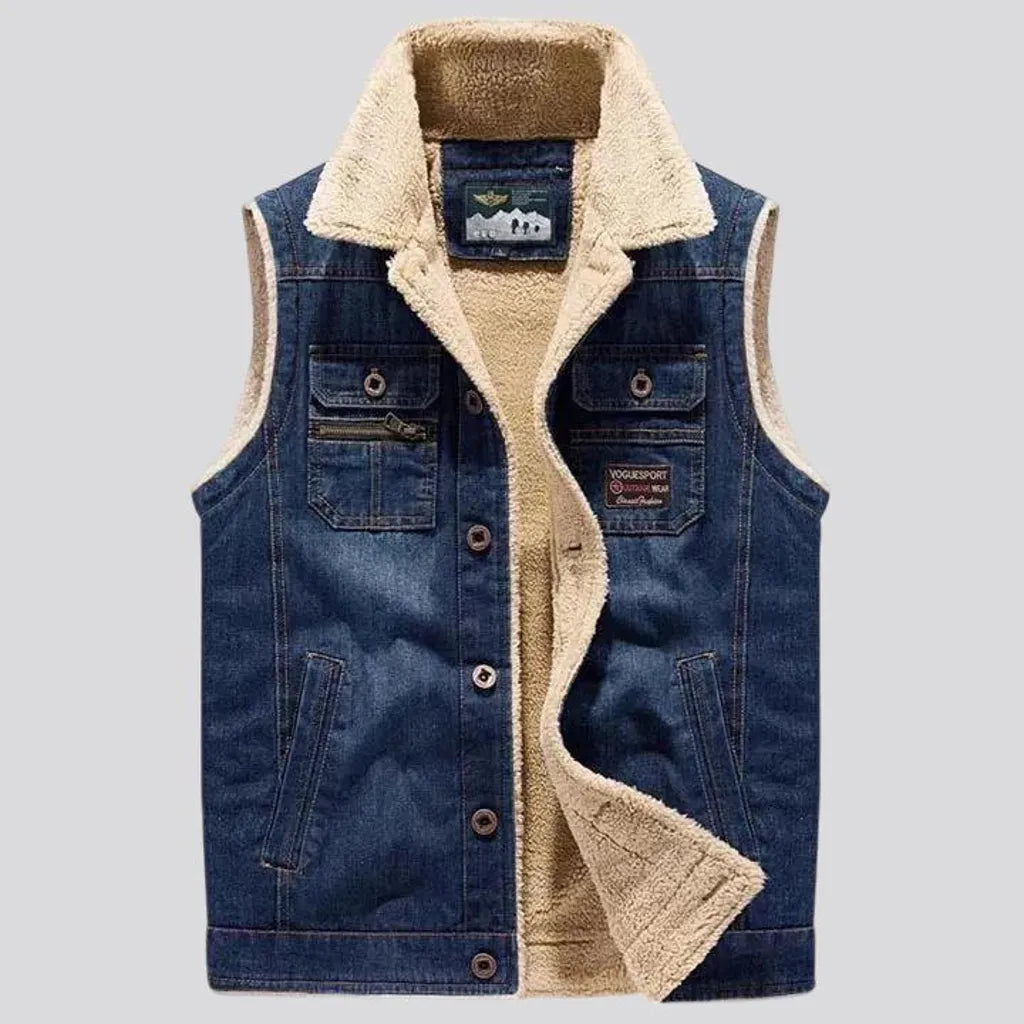 Casual fit medium length sherpa vest for men