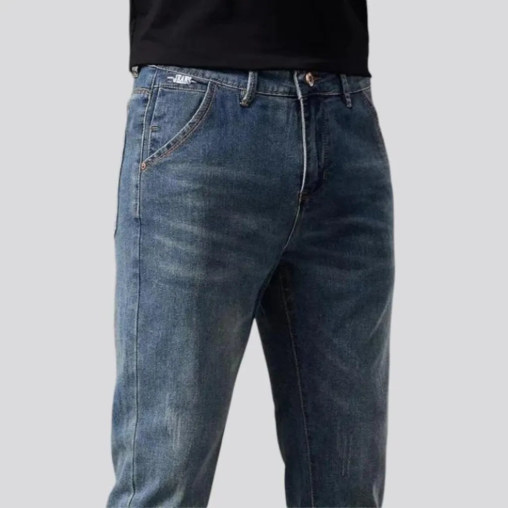 Elastic mid waist men's jeans