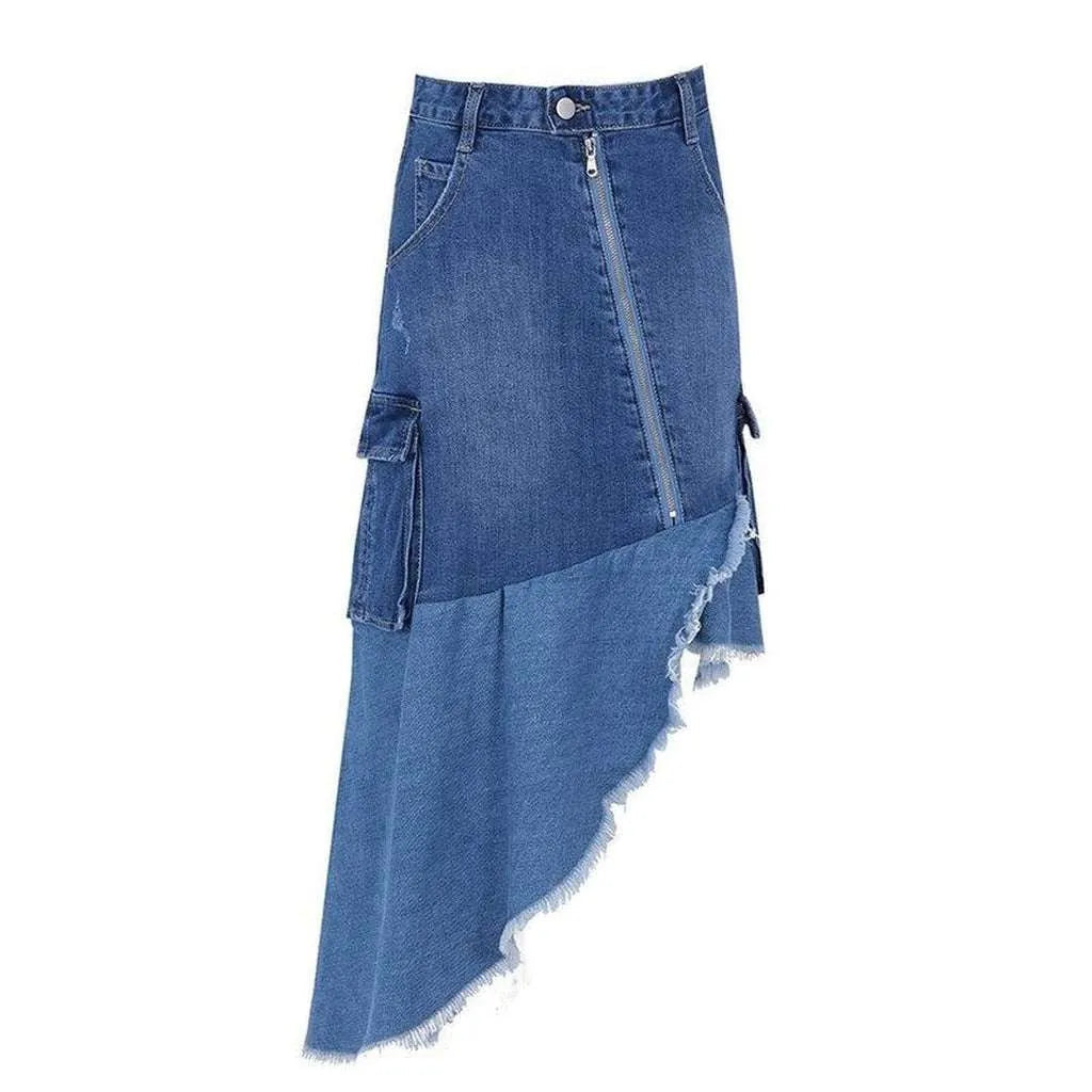 Asymmetric cargo women's denim skirt