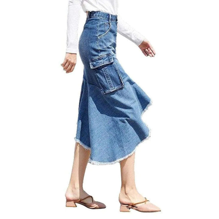 Asymmetric cargo women's denim skirt